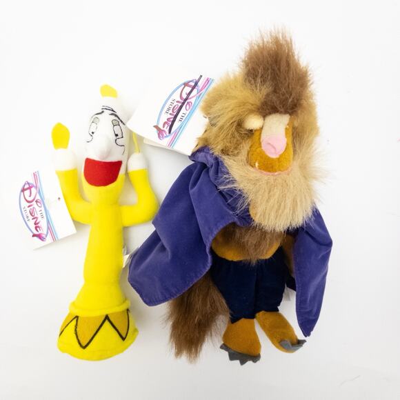 VTG Disney Store Beauty & the Beast Bean Bag Plush Lot of 2 Lumiere The Beast - Picture 1 of 8